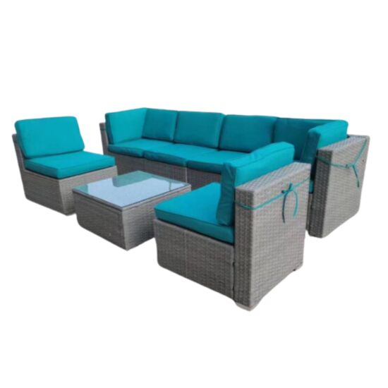 MOB.GR.SET SOFA 7P GREY+BLUE M+COLT+2F JH-014