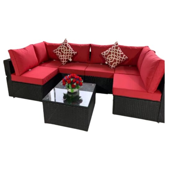 MOB.GR.SET SOFA 7P BLACK+RED M+COLT+2F JH-010
